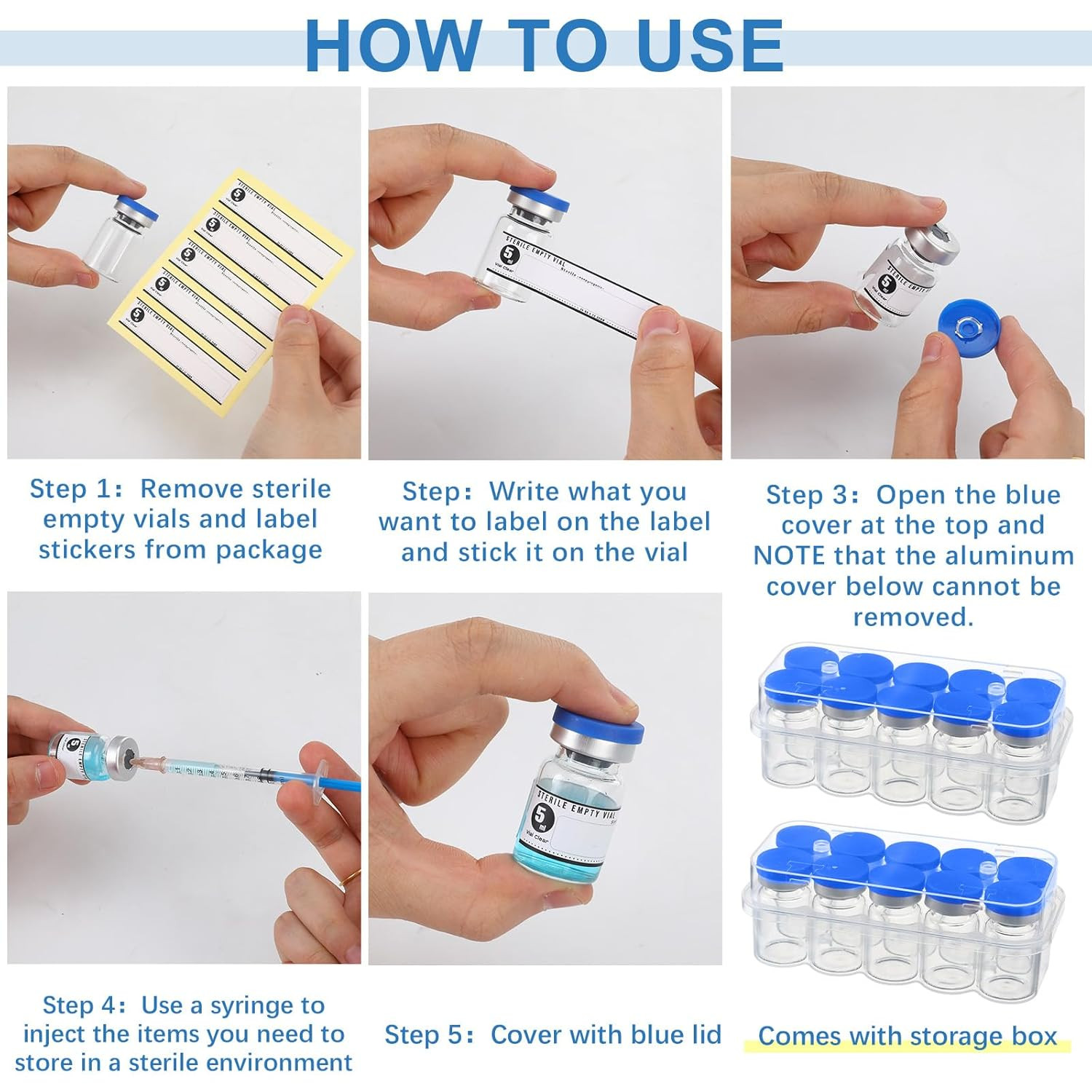 Threlaco 20 Pcs 5Ml Sealed Sterile Empty Vials with Self Healing Injection Port