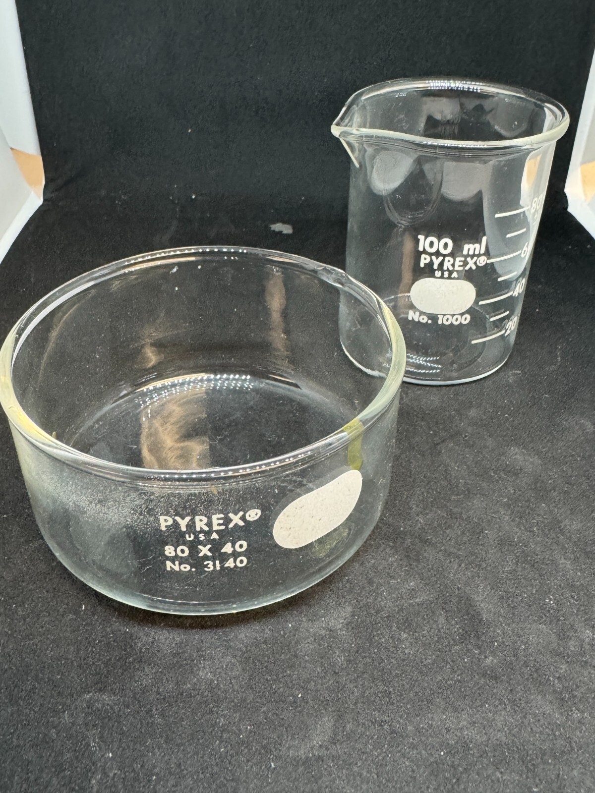 set CORNING PYREX Glass crystalizing dish 80 x 40 & Beaker 100 ML 3140 -J119