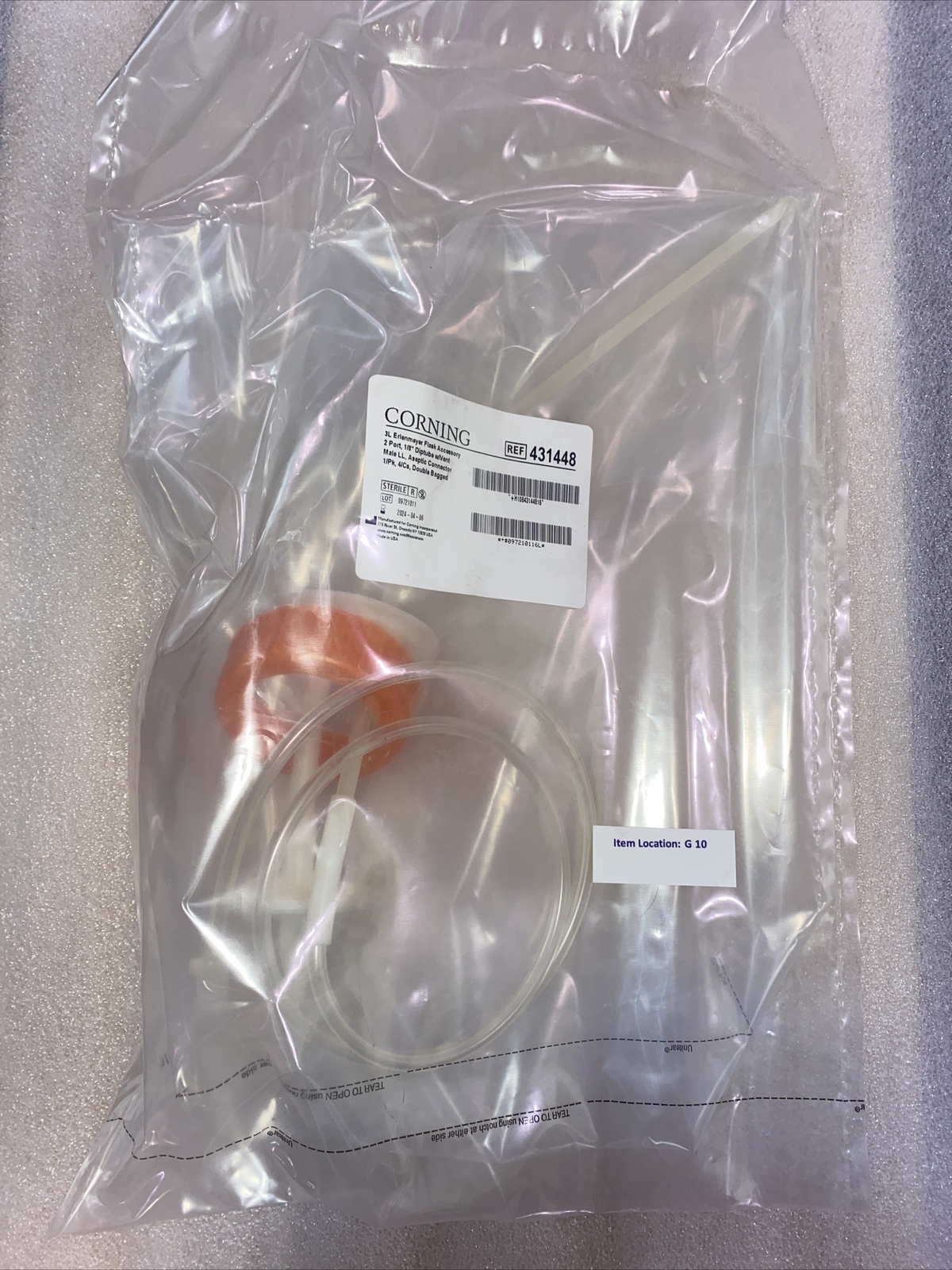 CORNING Disposable Aseptic Transfer Cap for 3L Erlenmeyer Flask 2-Port 1/8″