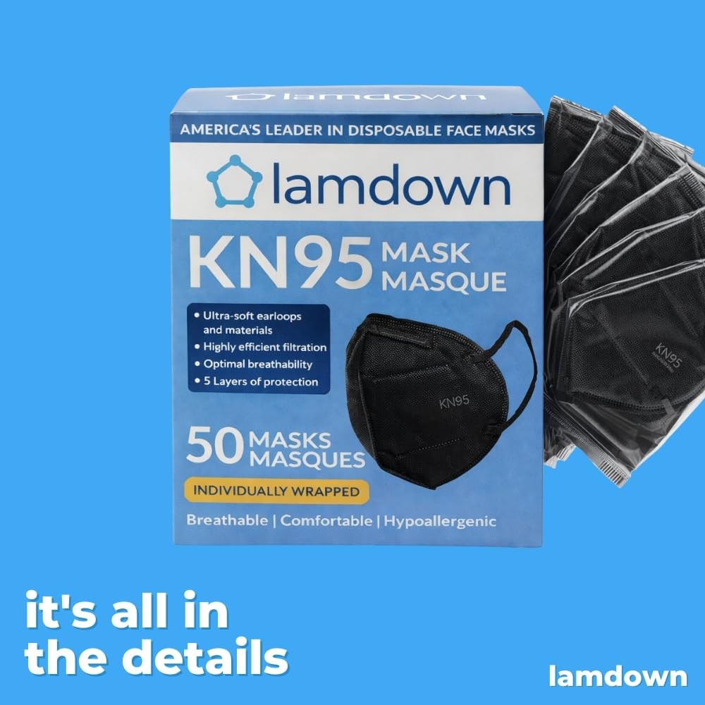 (50-Pack) KN95 Face Masks, 1 Count (Pack of 50), 50 Masks (Black)