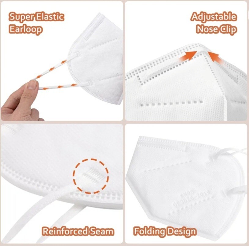 KN95 50 Pcs 5-Layer Disposable KN95 Face Masks Adult White Color New