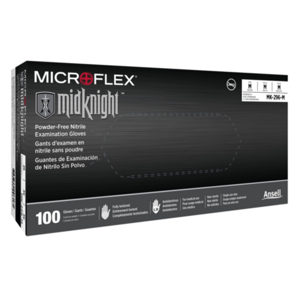 Medium Microflex MidKnight MK-296 Black Nitrile Gloves (100 per box)