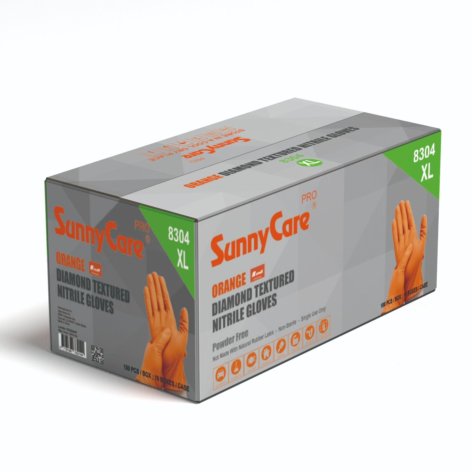 1000 SunnyCare® 8Mil Orange Diamond Textured Nitrile Gloves Powder Free X-Large