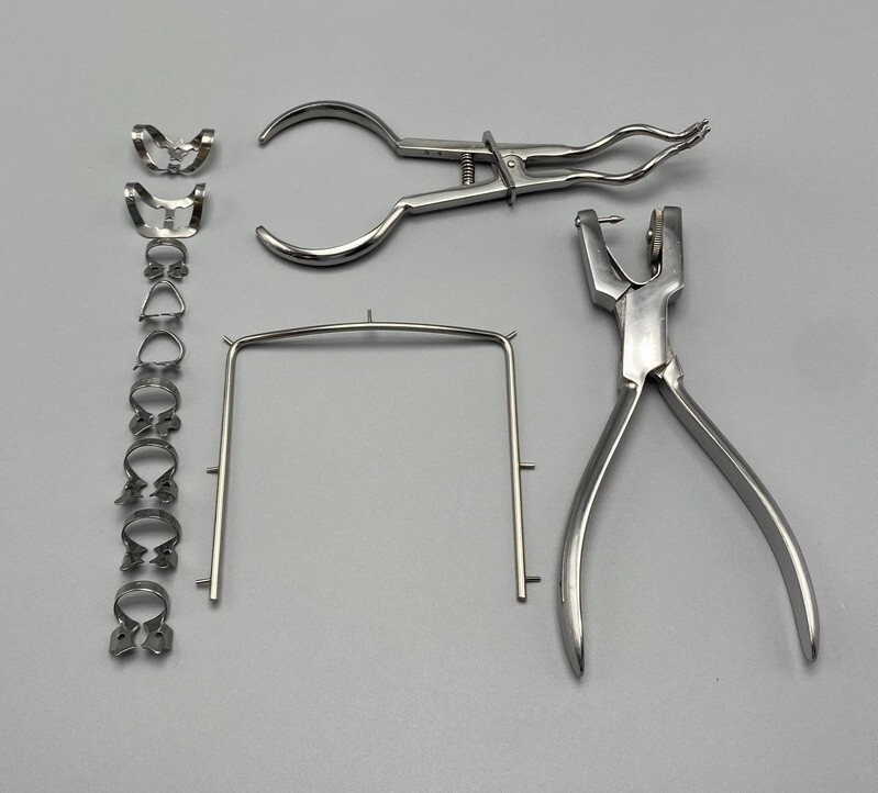 Rubber Dam Starter Set Kit with Frame Punch Clamps Dental Instruments Dam Sheets