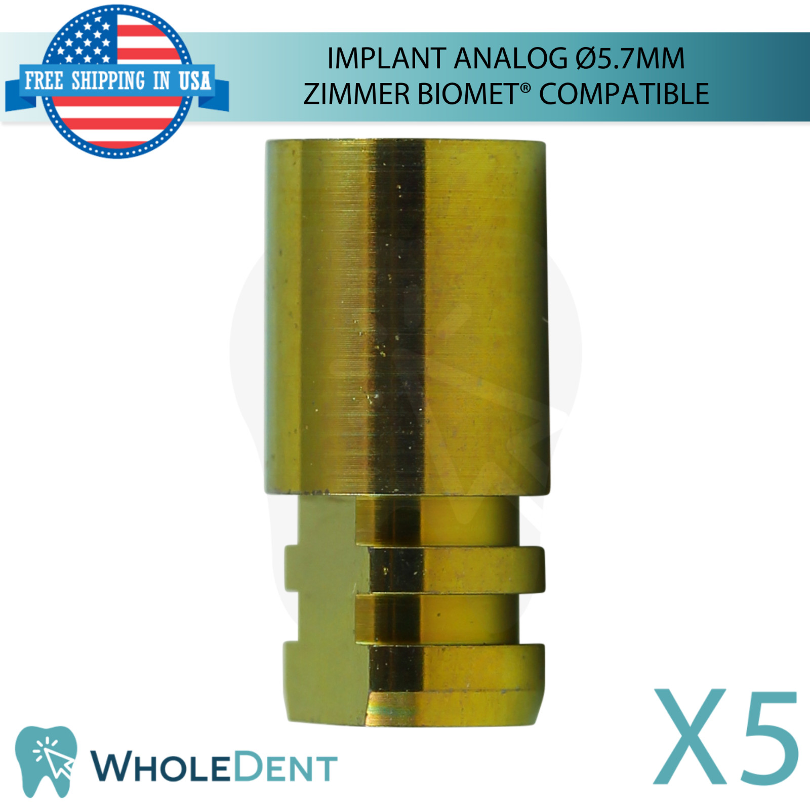 5x Dental Fixture Analog Ø5.7mm Zimmer Biomet® Compatible Int Hex 3.0mm