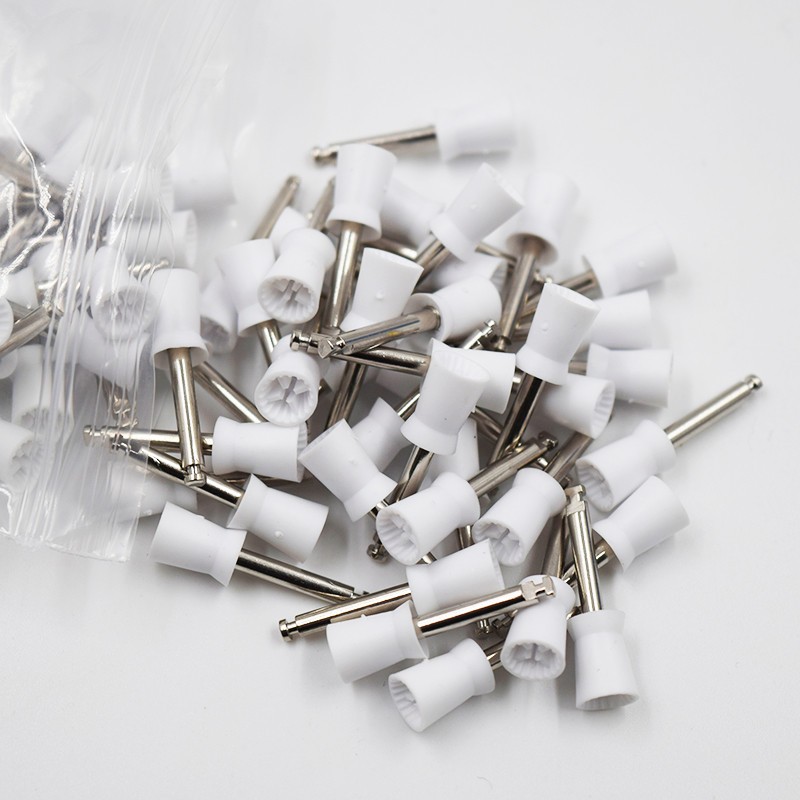 100 Pcs Dental Rubber Prophy Tooth Polish 4 Webbed Cup Bowl White 2.35mm Brush