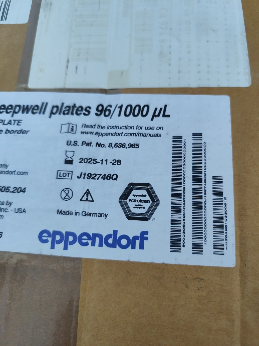 Eppendorf Deepwell Plate 1000ml Open Cs 70 Expi 2025 951033006