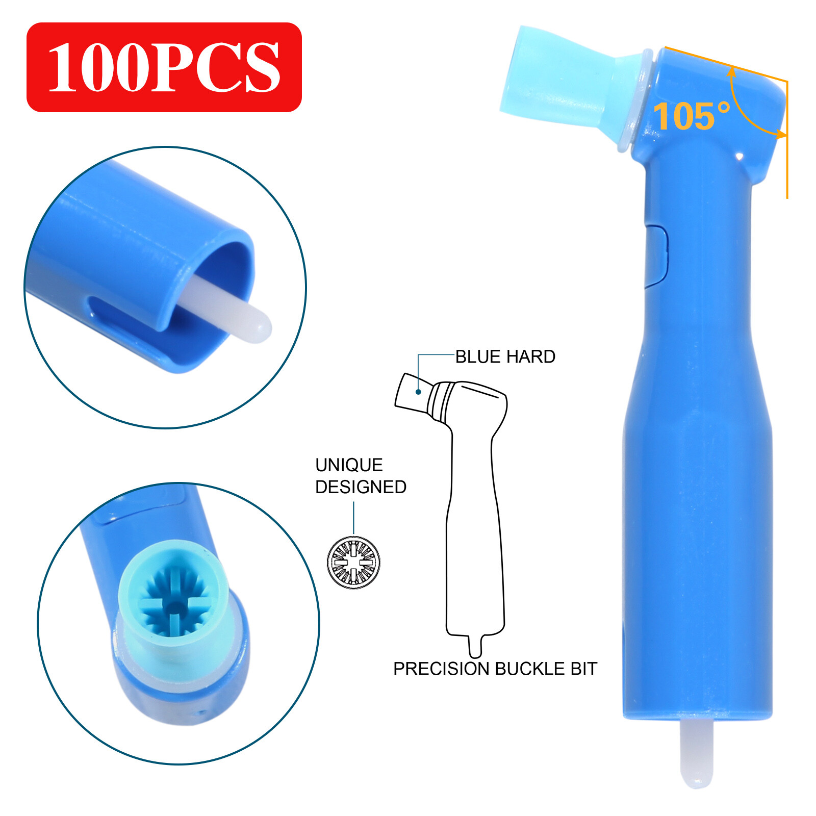 Dental Disposable Prophy Angles 105° -Latex Free 500 pcs Blue