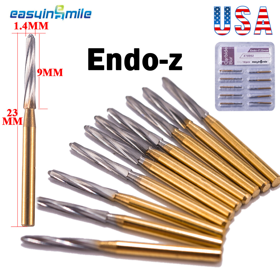 10pcEndo Z Burs Dental Surgical Drill Carbide Tungsten Bur 23/28mm Friction Grip