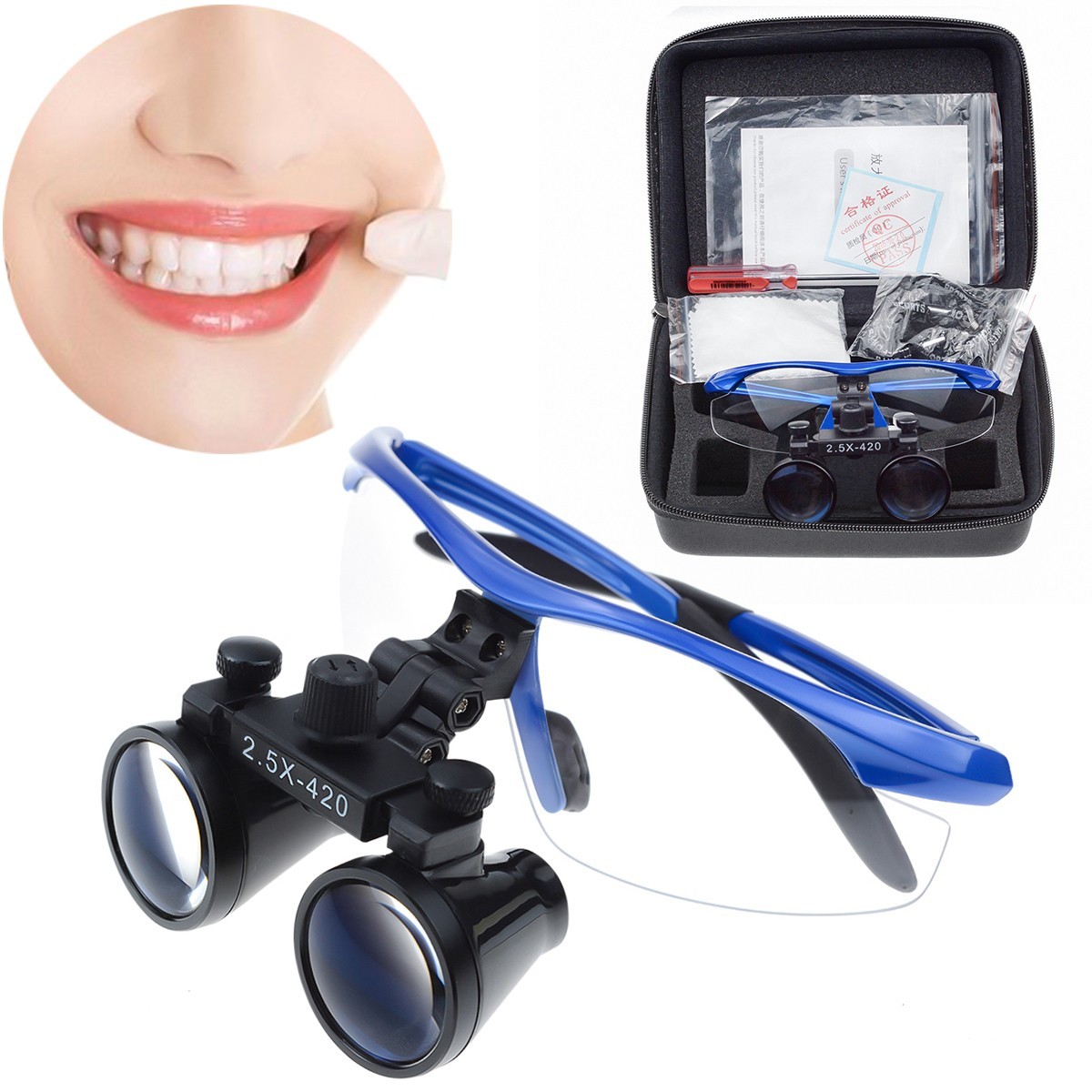 Dental Medical 2.5X Binocular Loupes Magnifying Optical Glasses Blue US STOCK