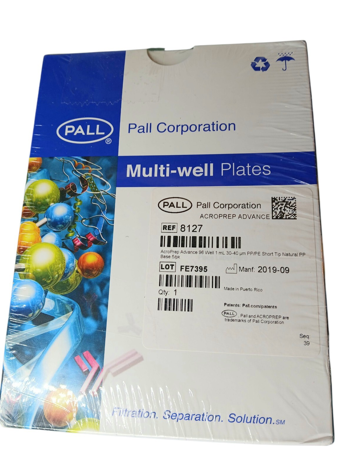 Pall AcroPrep Advance 96-Well 1 ML 30-40 PP/PE Multi-Well Lab Filtration New
