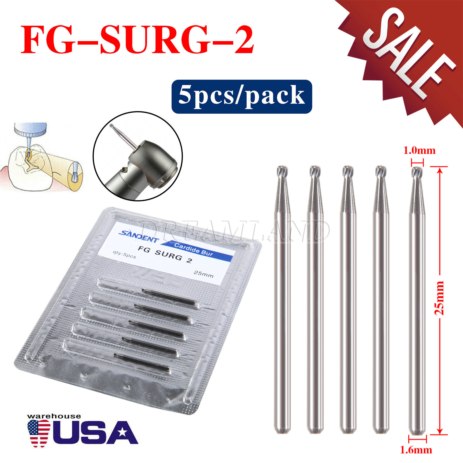Dental Surgical Length Bur 25mm Tungsten Carbide FG 1.6mm FGOS FG SURG