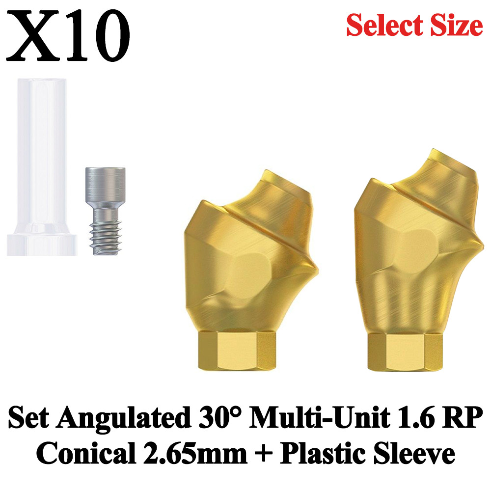 10x Set Dental Angulated 30° Multi-Unit 1.6 RP Conical 2.65mm + Plastic Sleeve