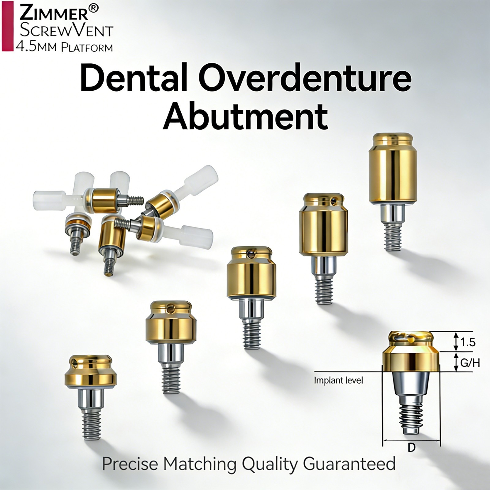 Dental Attachment Locator Abutment for Zimmer Screw-Vent 4.5 Platform 1-5.0mm H