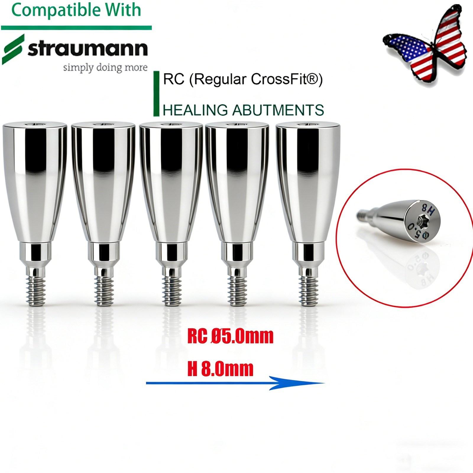 Straumann RC Healing Abutment & Closure Screw BLT Bone Level Titanium 5pcs/set