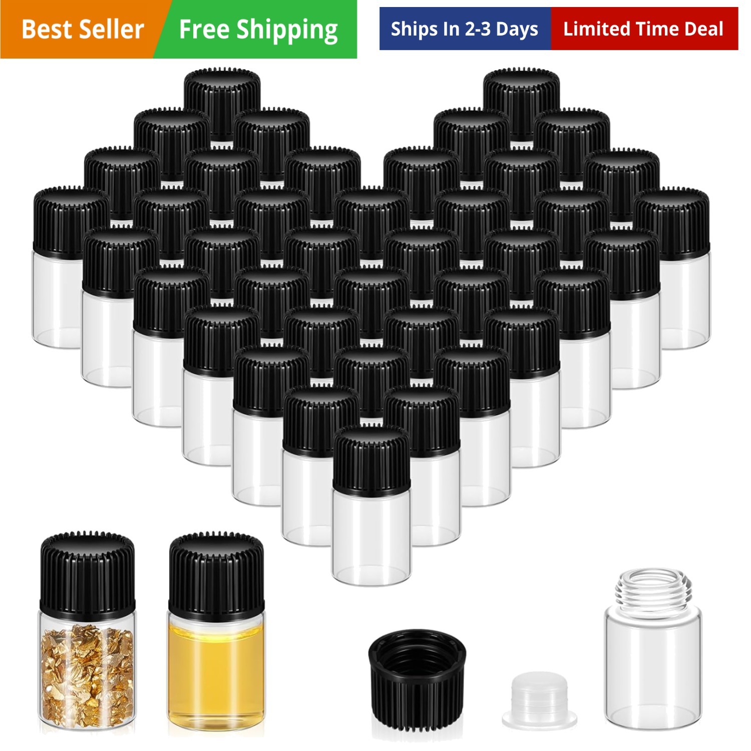 2ml Clear Small Glass Vials 100pcs with Screw Caps(100pcs) 100pcs,