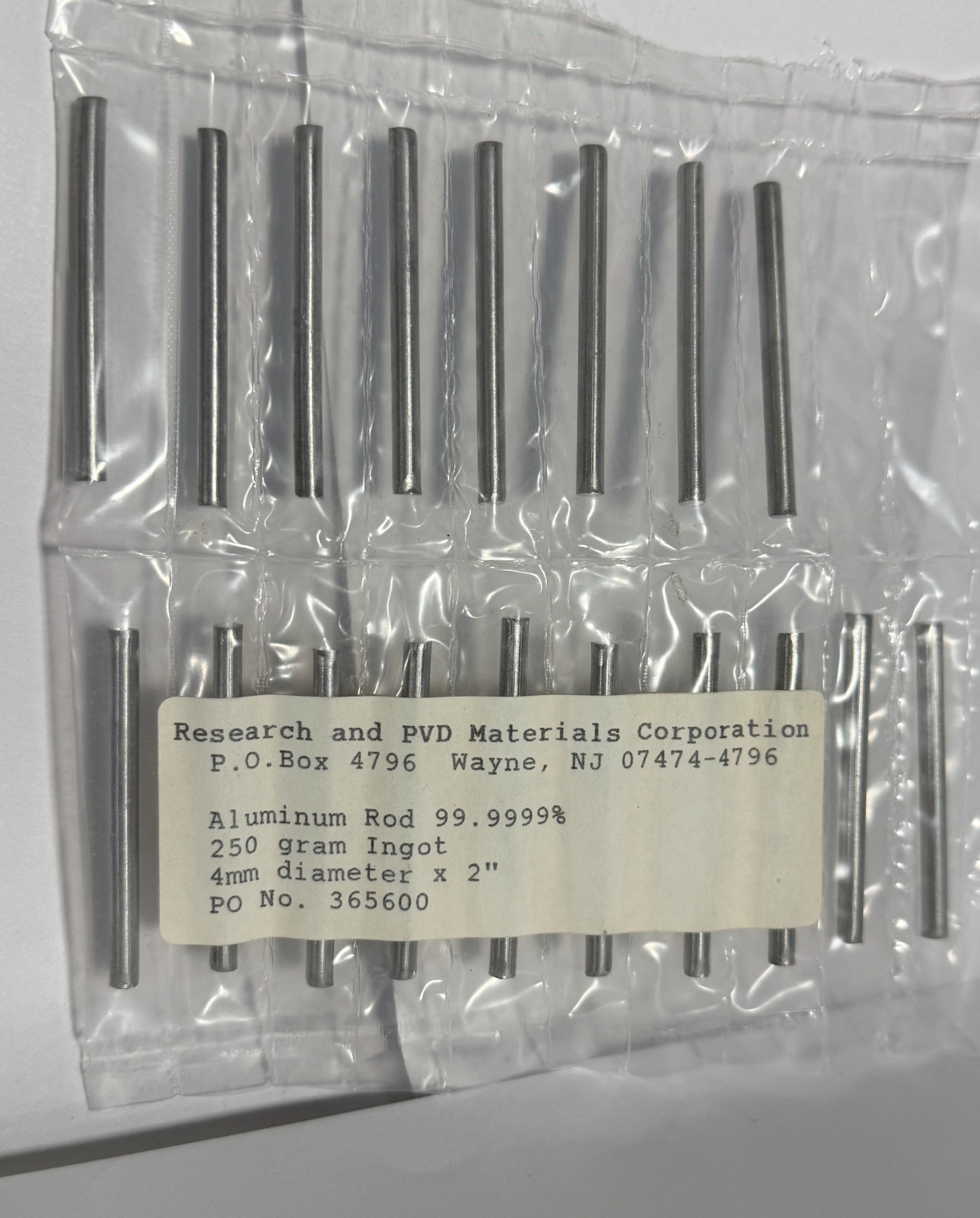 Aluminum Metal, Ultra pure, rods 4mm X 5 cm, 99.999%, 18 Total (sealed)