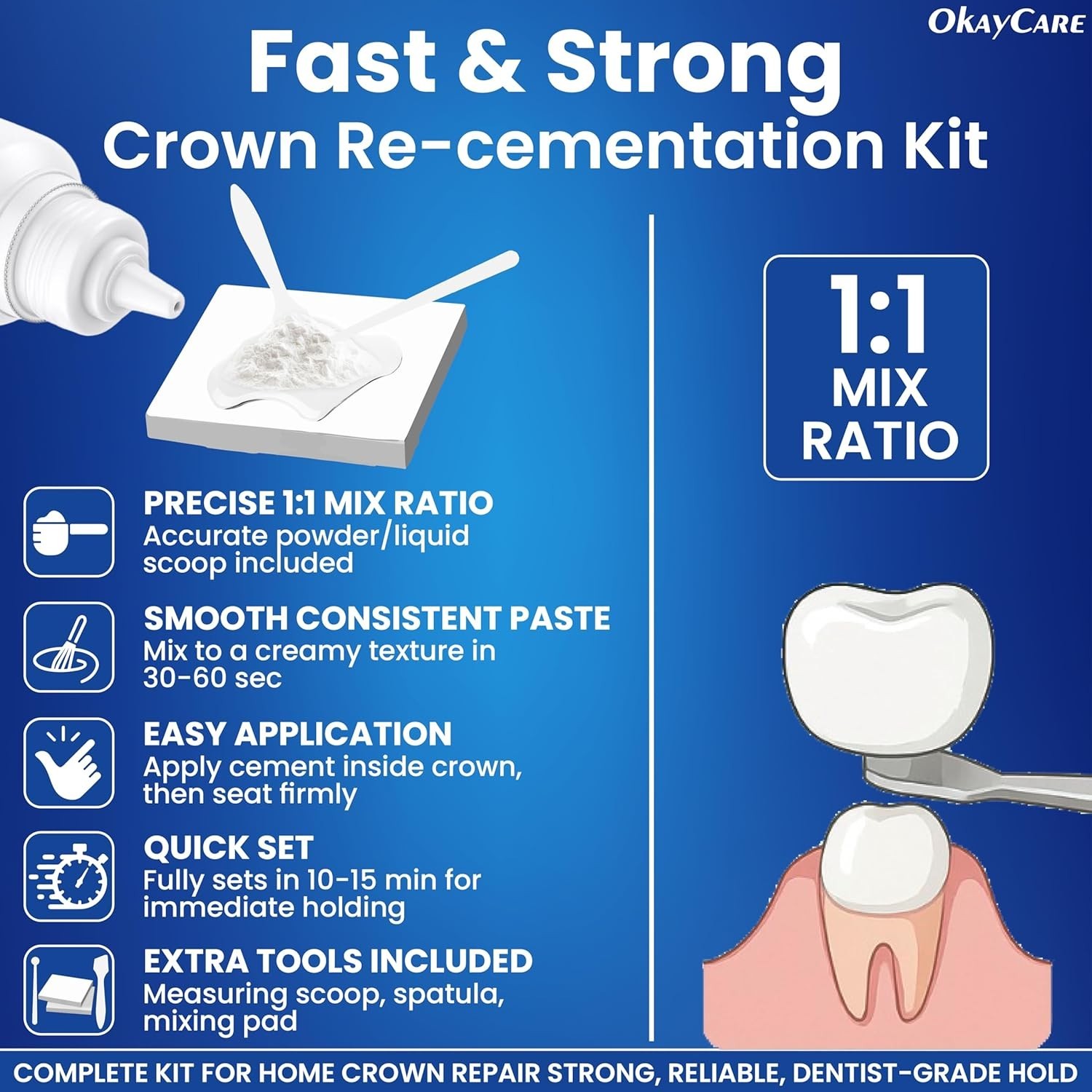 Zinc Oxide Eugenol Dental Cement Kit – Instant Repair for Crowns & Bridges