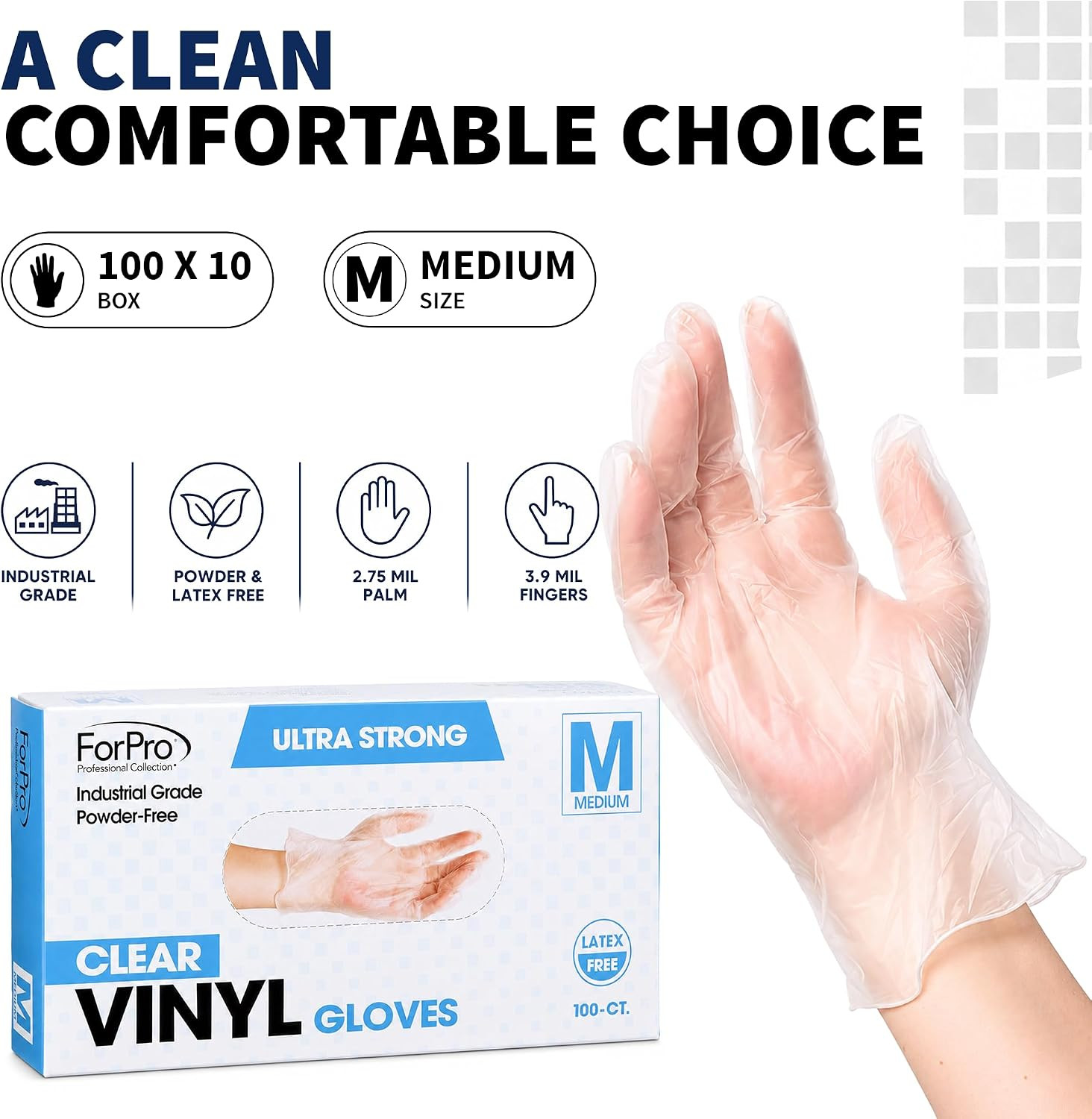 Forpro Disposable Vinyl Gloves, Industrial Grade, Powder & Latex Free, Non-Steri