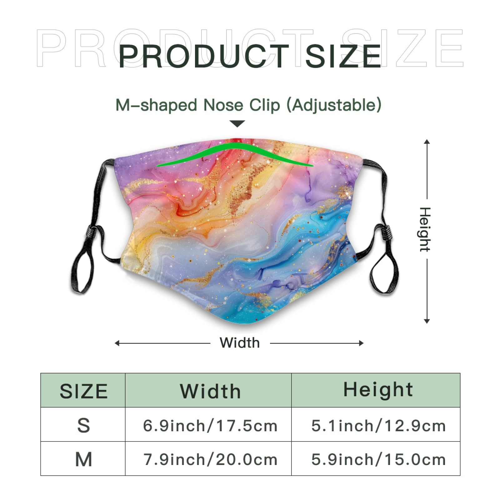 Colorful Marble Texture Print Face Mask Adult Washable Reusable Pleated Dust …