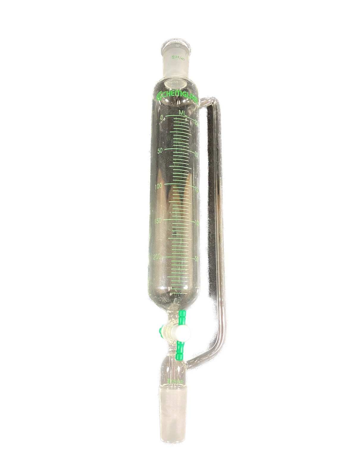 CHEMGLASS Glass 250mL 24/40 2mm PTFE STPK Graduated Addition Funnel CG-1712-03