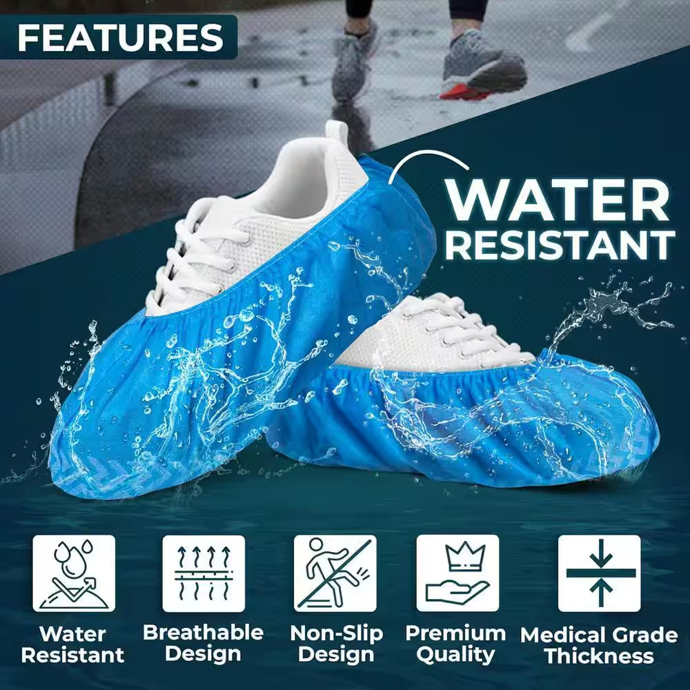 1-Size Fits Most Premium Disposable Boot and Shoe Covers Water Resistant Non-Sli
