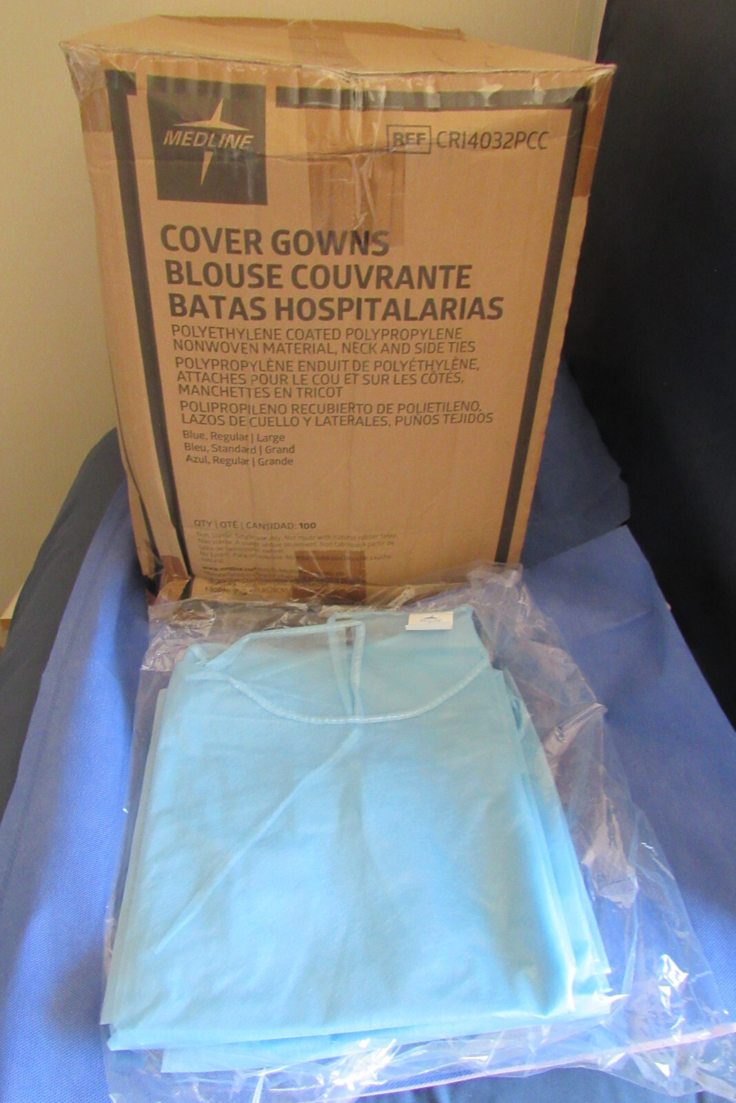 Medline Ref CRI4032PCC Cover Gowns Blue Size Large CRl4032PCC Case Qty. of 100