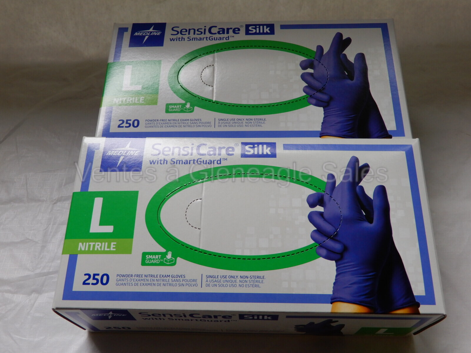 New 2 Boxes of Large Medline SensiCare Silk Nitrile Exam Gloves 250 Gloves/Box