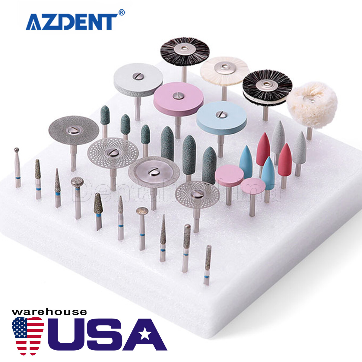 Dental Diamond Burs Discs Stone Silicon Wheel Polishing Brushs Set HP Polishers