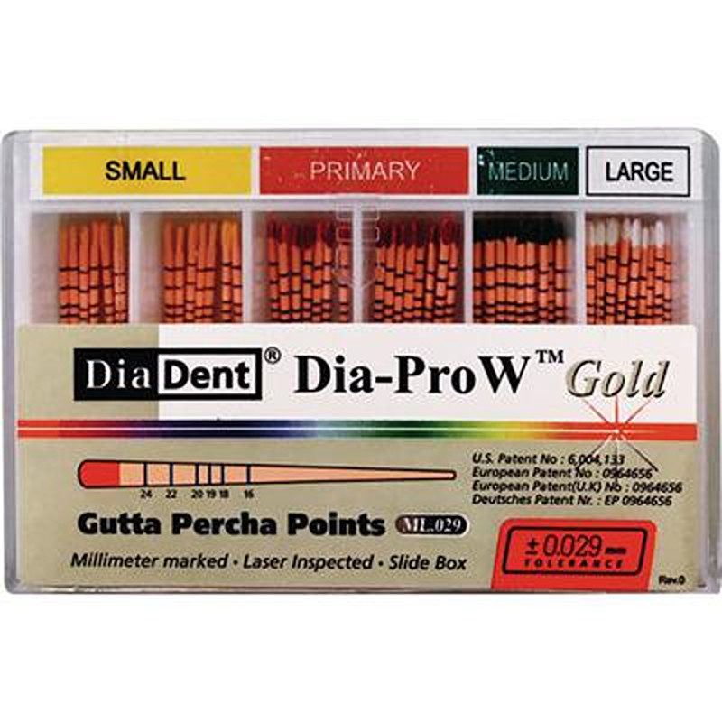 Endodontic Dia-Pro Gutta Percha Points Gold By Diadent (60/pk)
