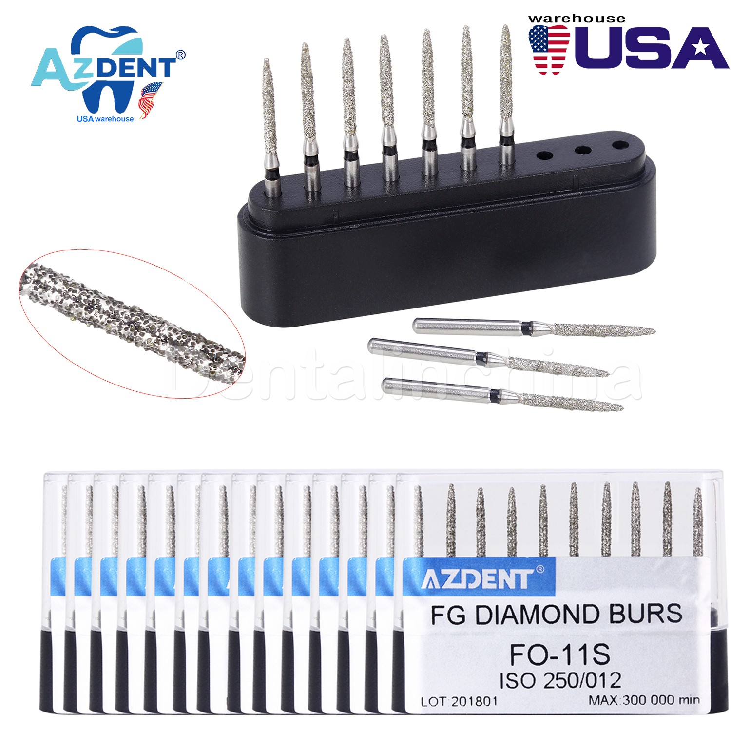 10 PCS Dental Super Coarse Diamond Burs Drills FO-11S for High Speed Handpiece