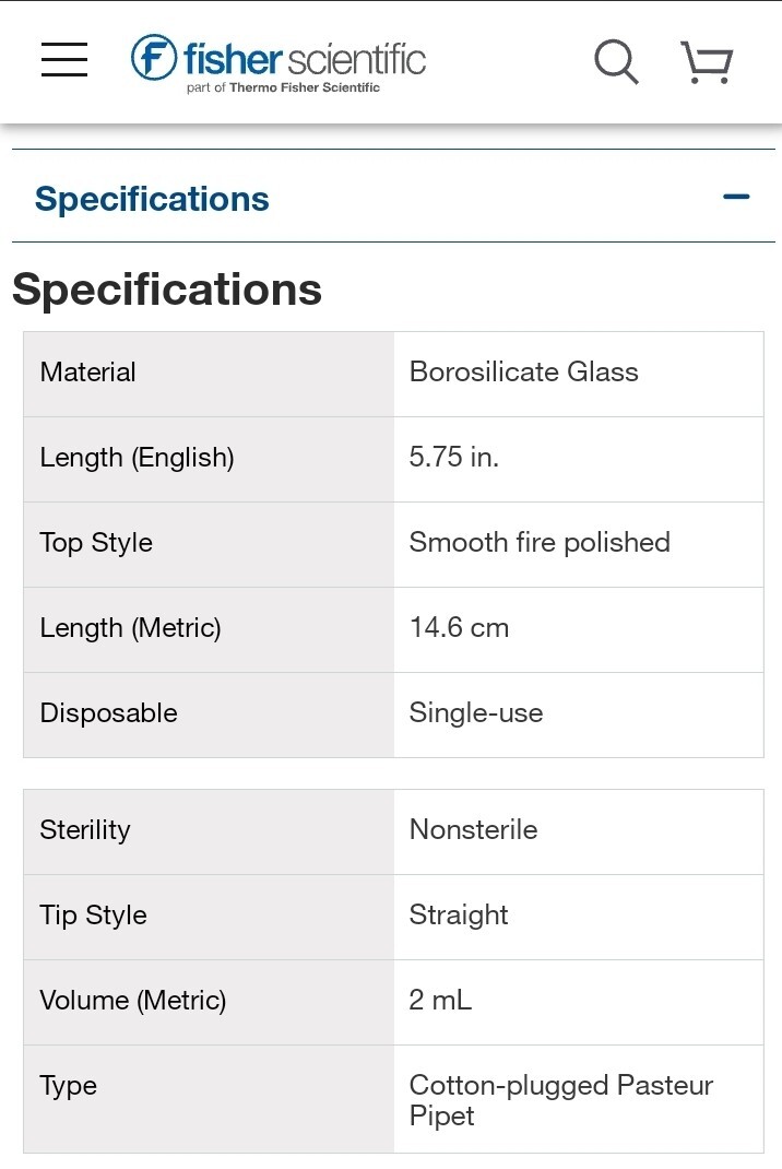 Fisherbrand 5.75″ Pasteur Pipets 13-678-8A Glass/Non-Sterile USA Made
