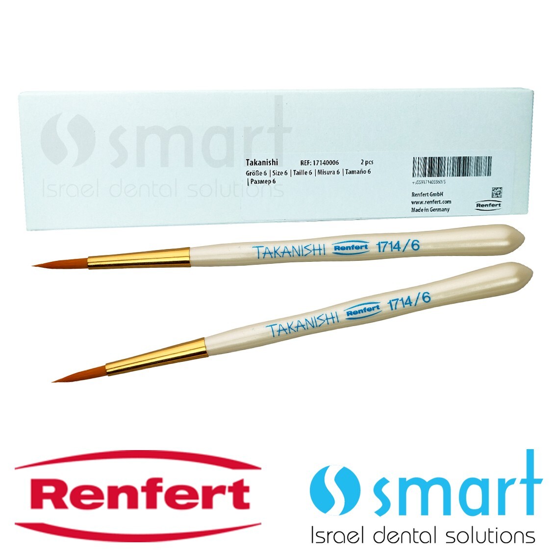 Lotx2 Renfert Dental ceramic brush premium Synthetic hair №6 Takanishi 17140006