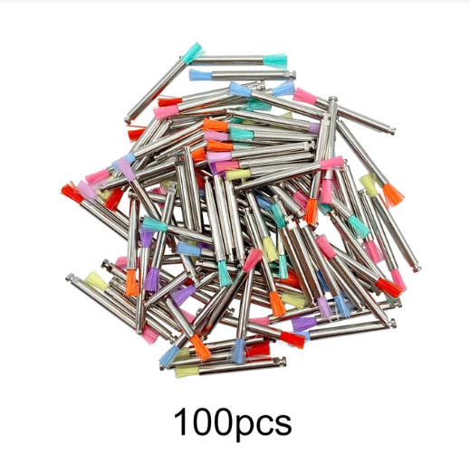 100 Pcs Dental Mixed Metal Polishing Prophy Brush Flat PB 300 Bristle Colorful