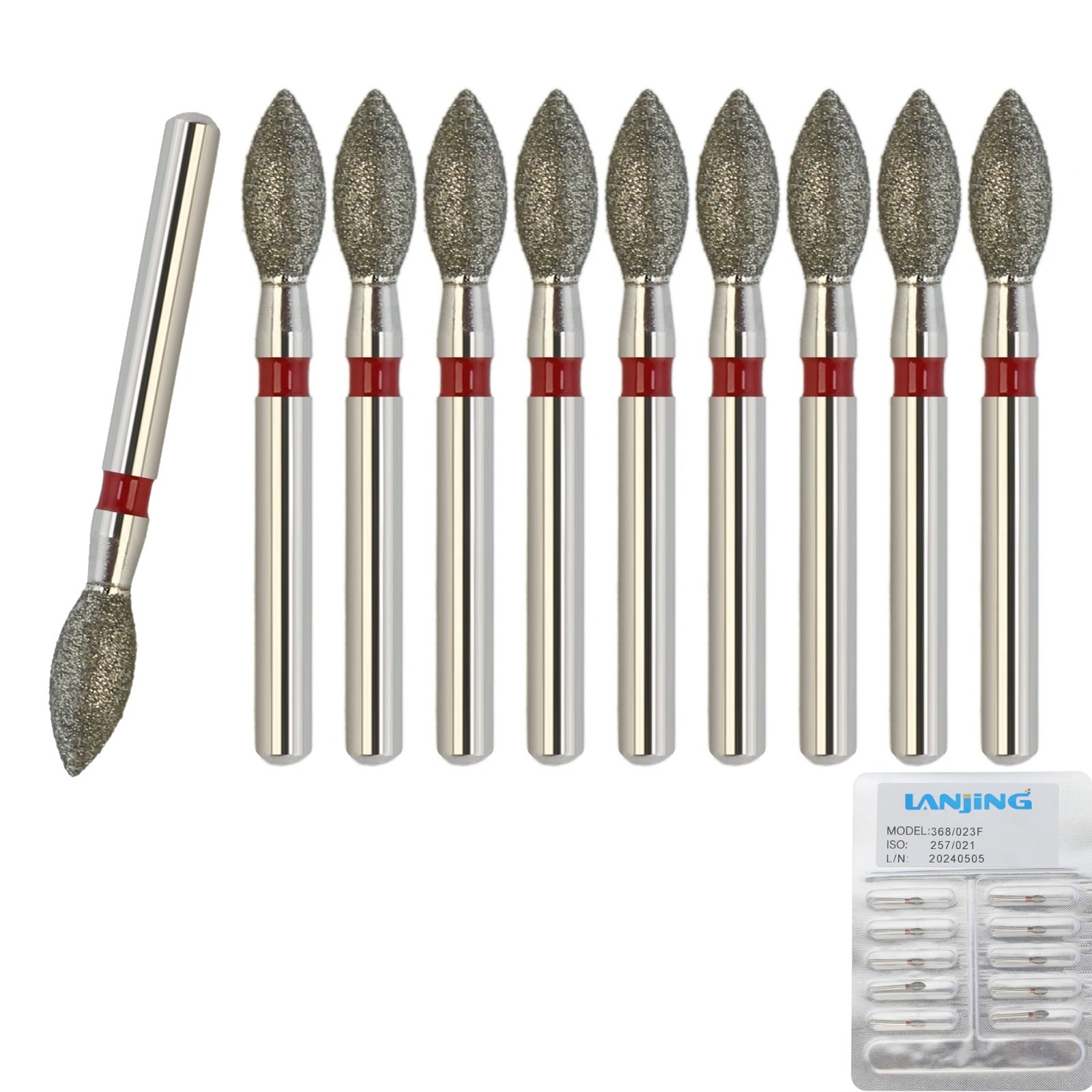 Dental Diamond Burs Football Egg 368/023C Coarse Grit Fine Friction Grip 19mm