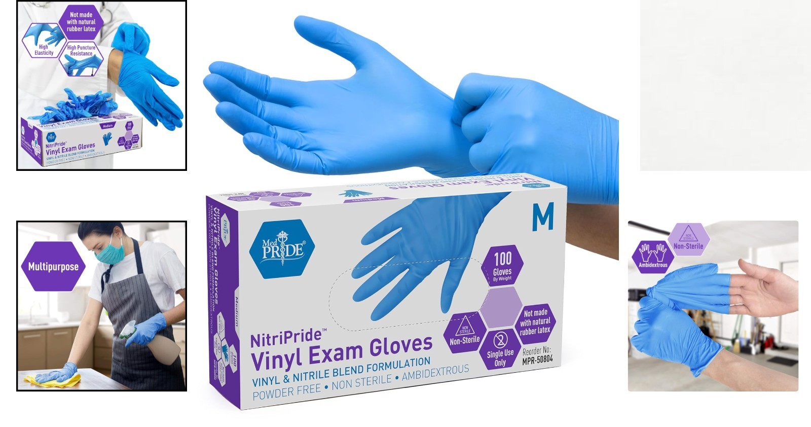100 Medium Nitrile-Vinyl Blend Gloves – Powder & Latex-Free for Sensitive Skin