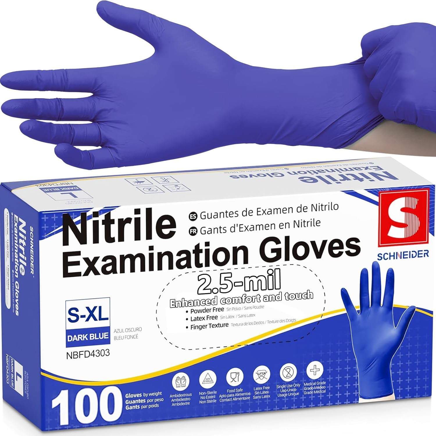 Nitrile Exam Gloves, Dark Blue, Disposable Gloves, Latex-Free, Powder-Free, F…