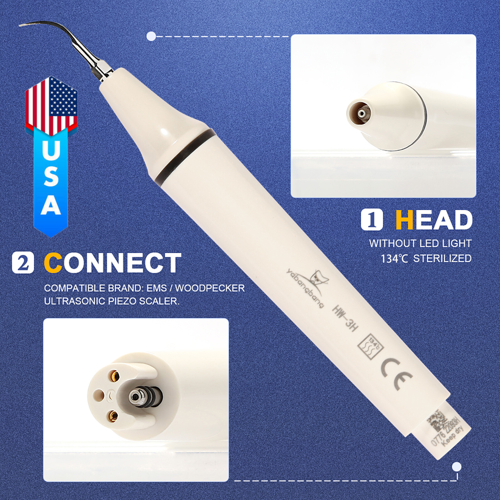 USA Dental Ultrasonic Piezo Scaler Handpiece / 6 type tips fit EMS Detachable A+