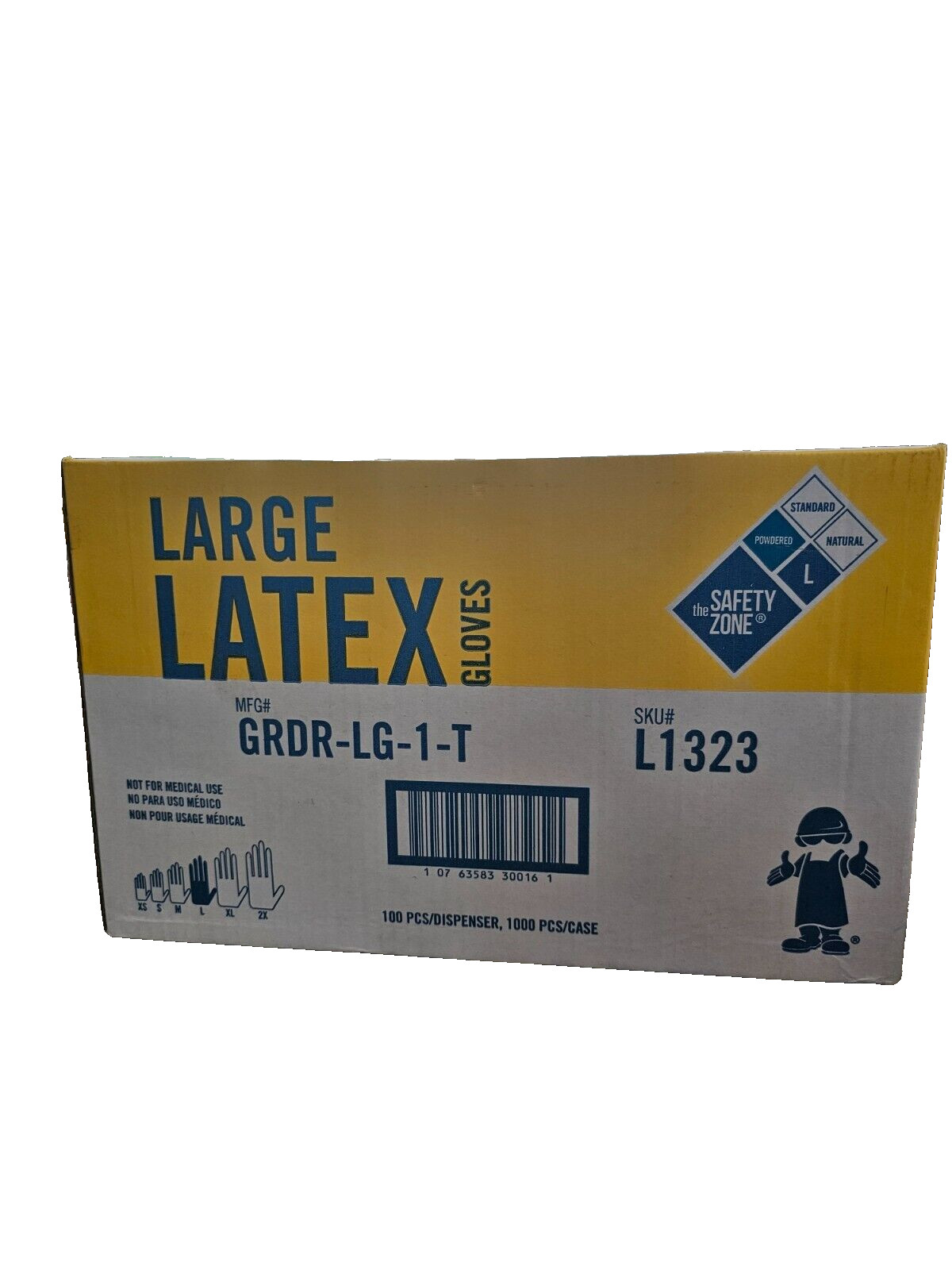Safety Zone GVDR-LG-1 Latex Gloves Size Large Lot of 1000 Sealed