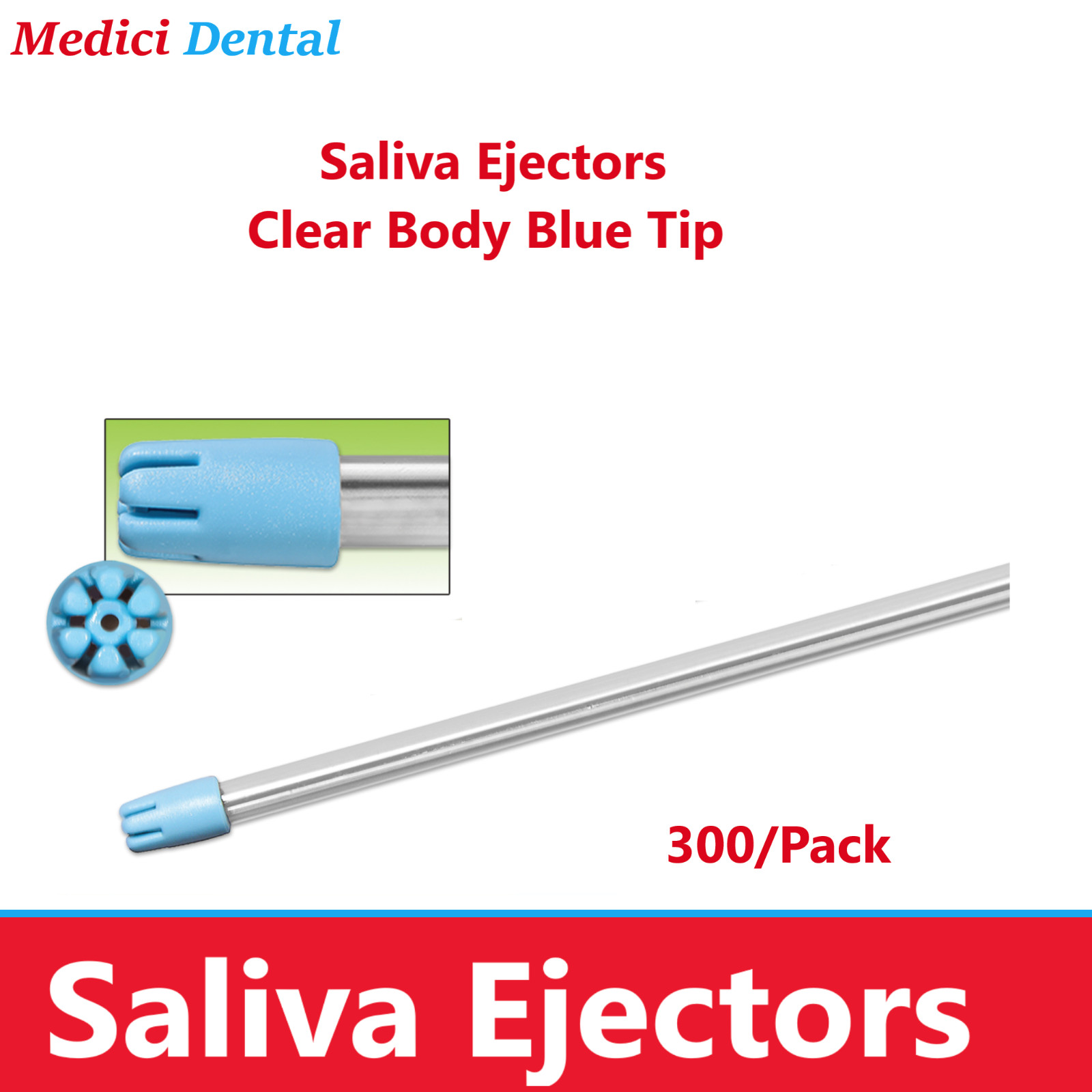 300 (3 Bag) Saliva Ejectors Ejector CLEAR/BLUE Dental Suction Tips Disposable