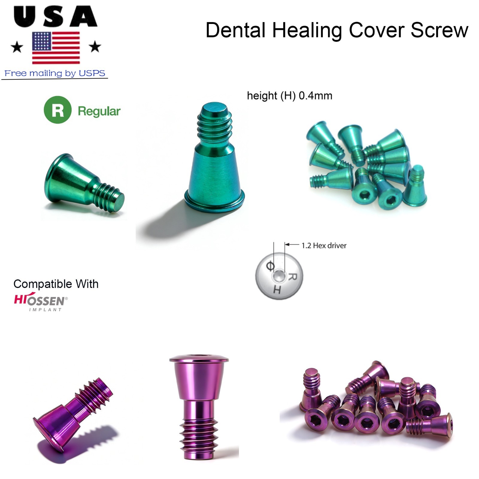 US 5Pcs Dental Osstem Hiossen Healing Abutment Cover Screw Mini Regular Platform
