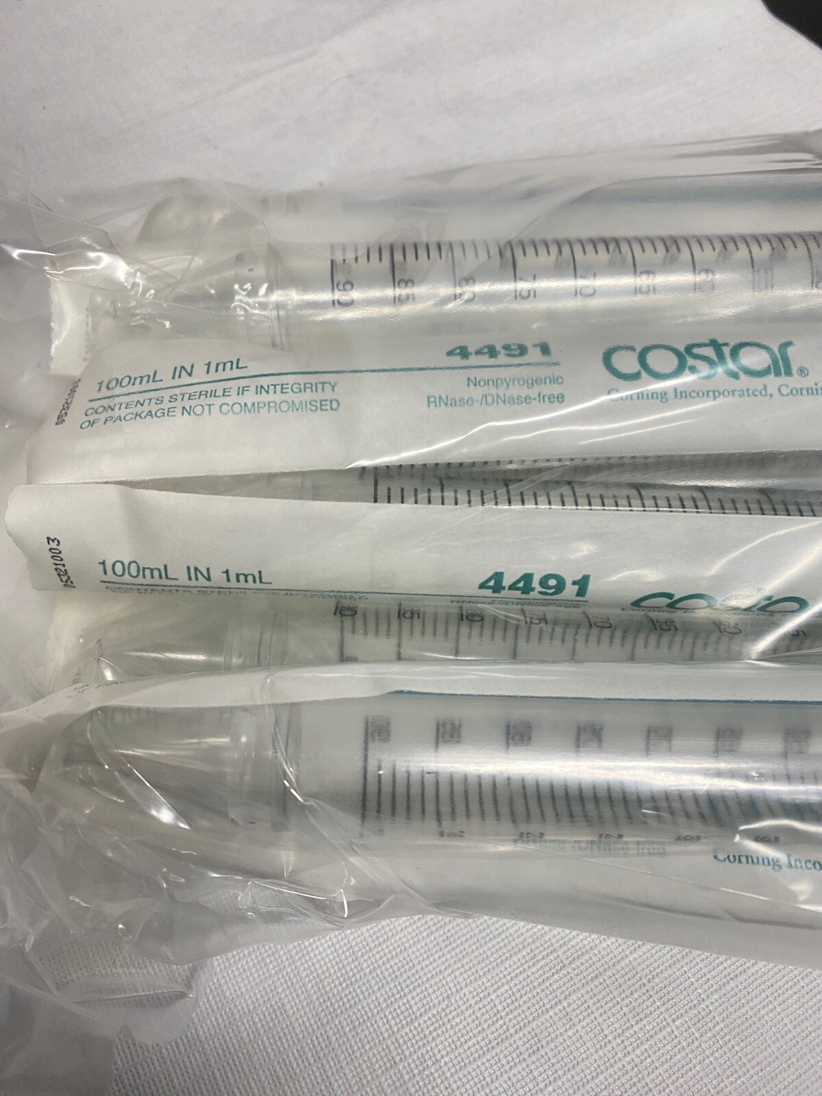 (100/Cs) CORNING 100mL Polystyrene Stripette Serological Pipettes Aqua Plug 4491