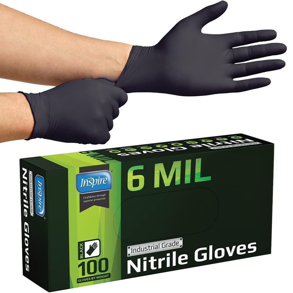Heavy Duty Disposable Nitrile Gloves | Latex Free, 6mil Black & 8mil Orange | Fo