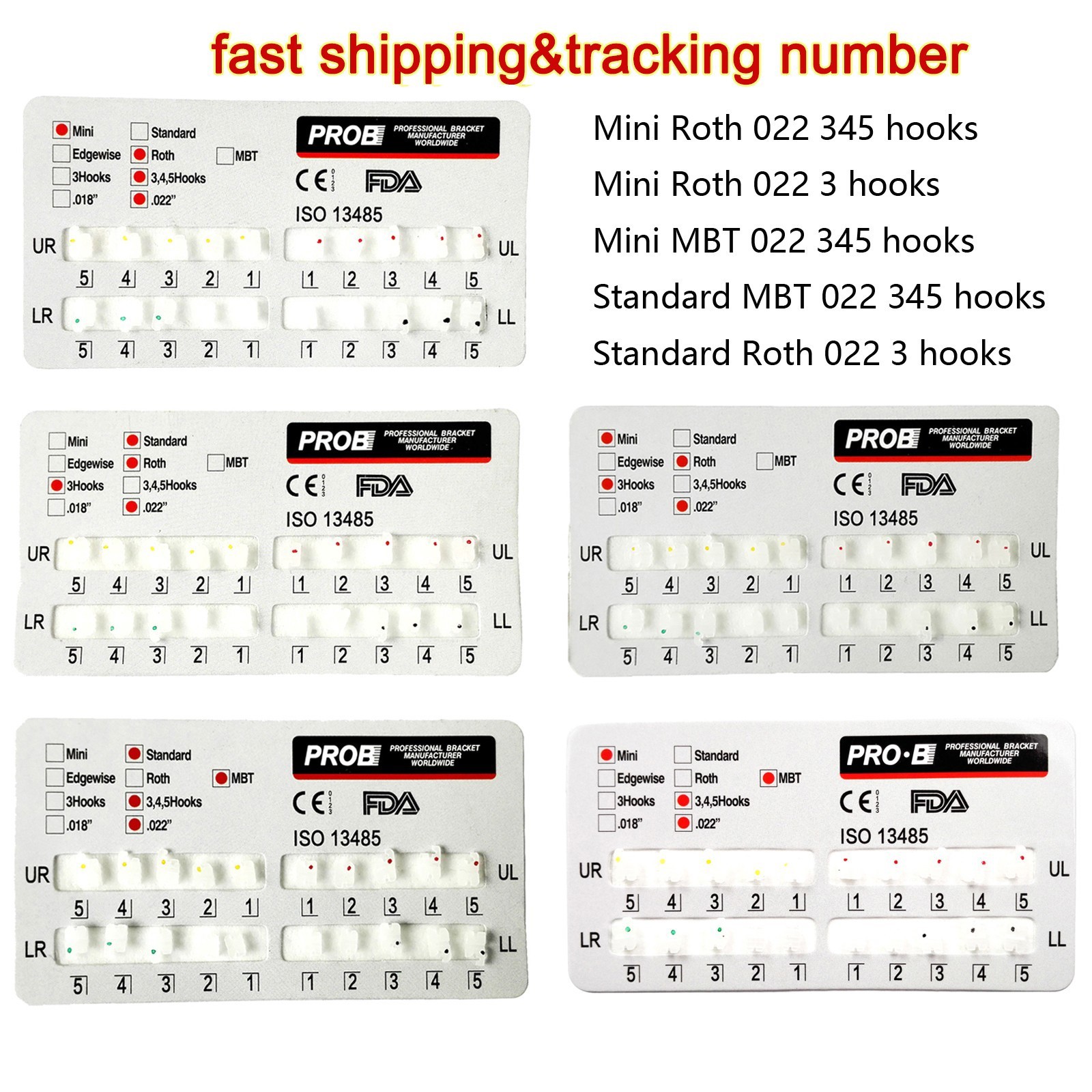 PROB Orthodontic Dental Bracket Ceramic Braces Standard/Mini Roth/MBT 022 3/345H