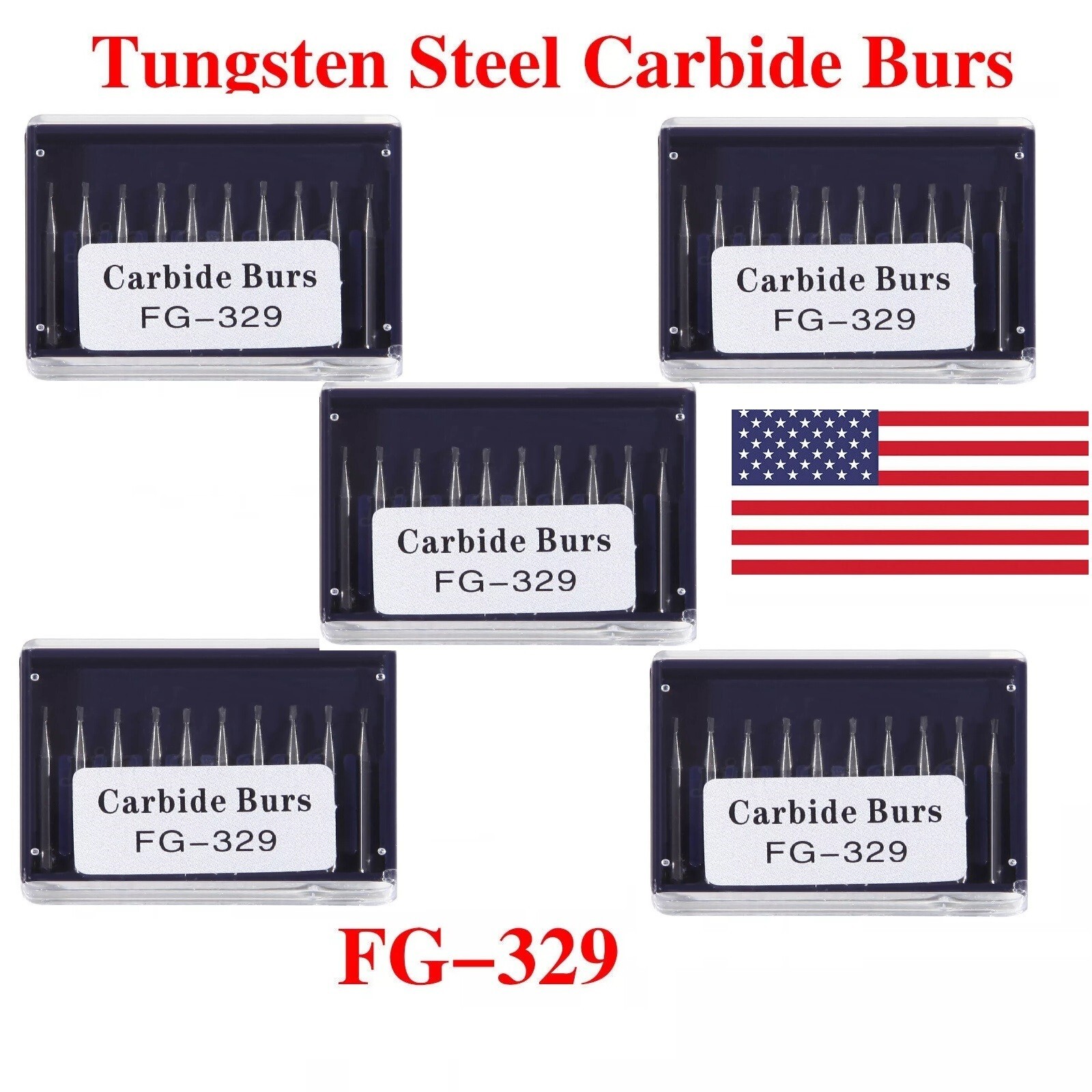 Dental Carbide Burs FG-329 Pear Burs for High Speed Handpiece 19mm 50pcs USA