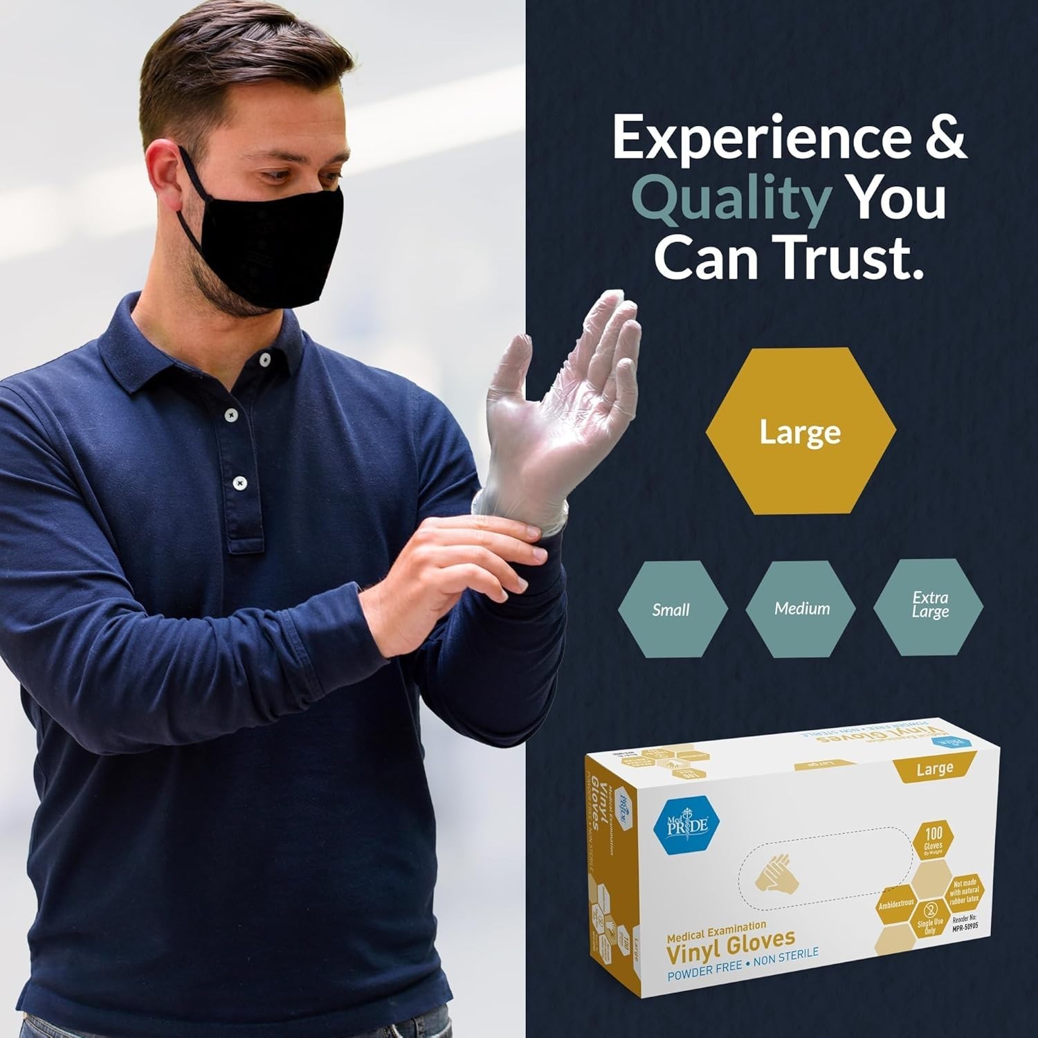 Latex & Rubber-Free Large Vinyl Gloves – 100 Count for Medical and Food Handling