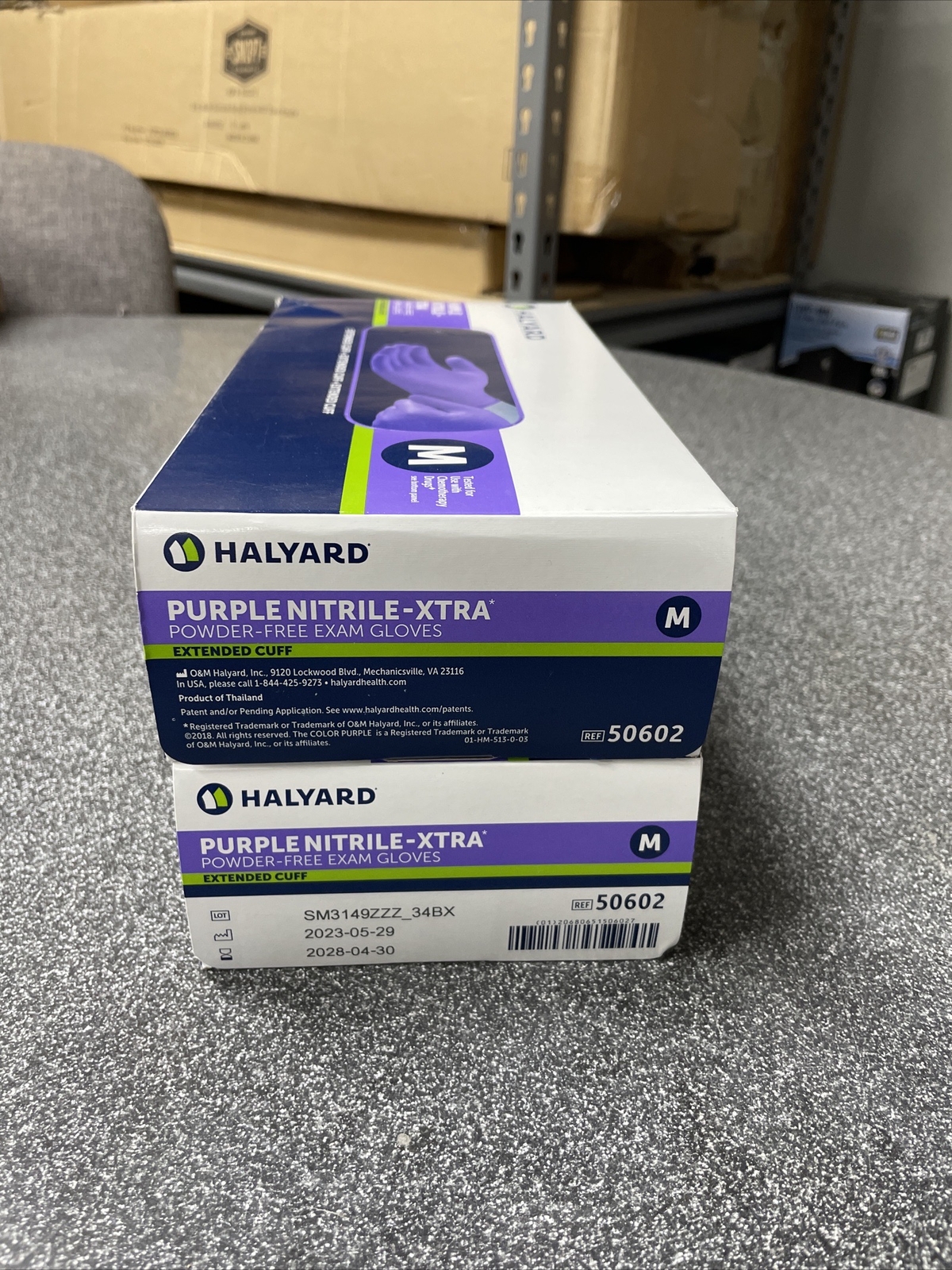*100-Gloves* Halyard Purple Nitrile-XTRA PF Exam Extended Cuff 12″ Medium 50602