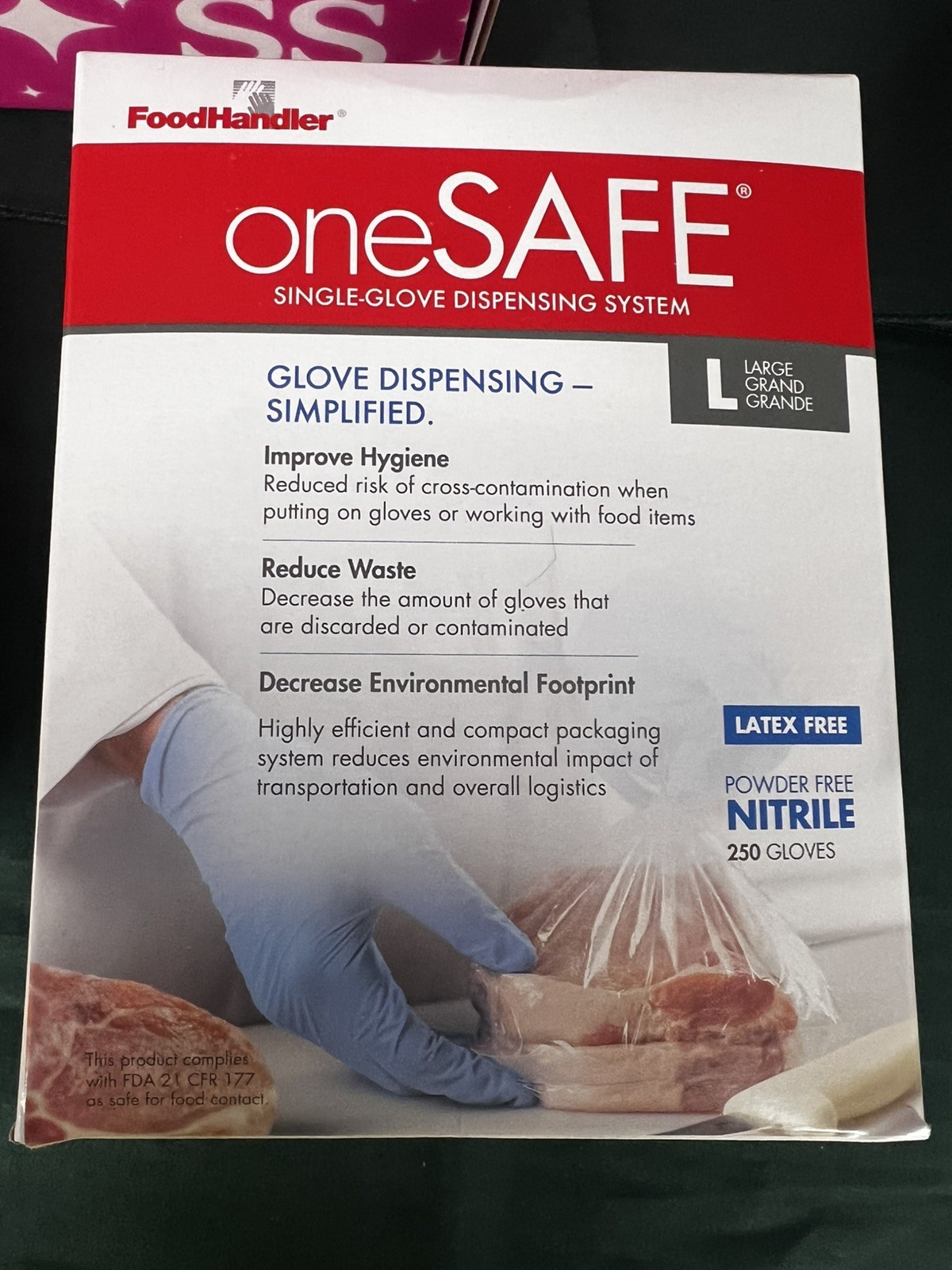 Food Handler One Safe Single Glove Dispensing Simplified Powder Free Nitrile L