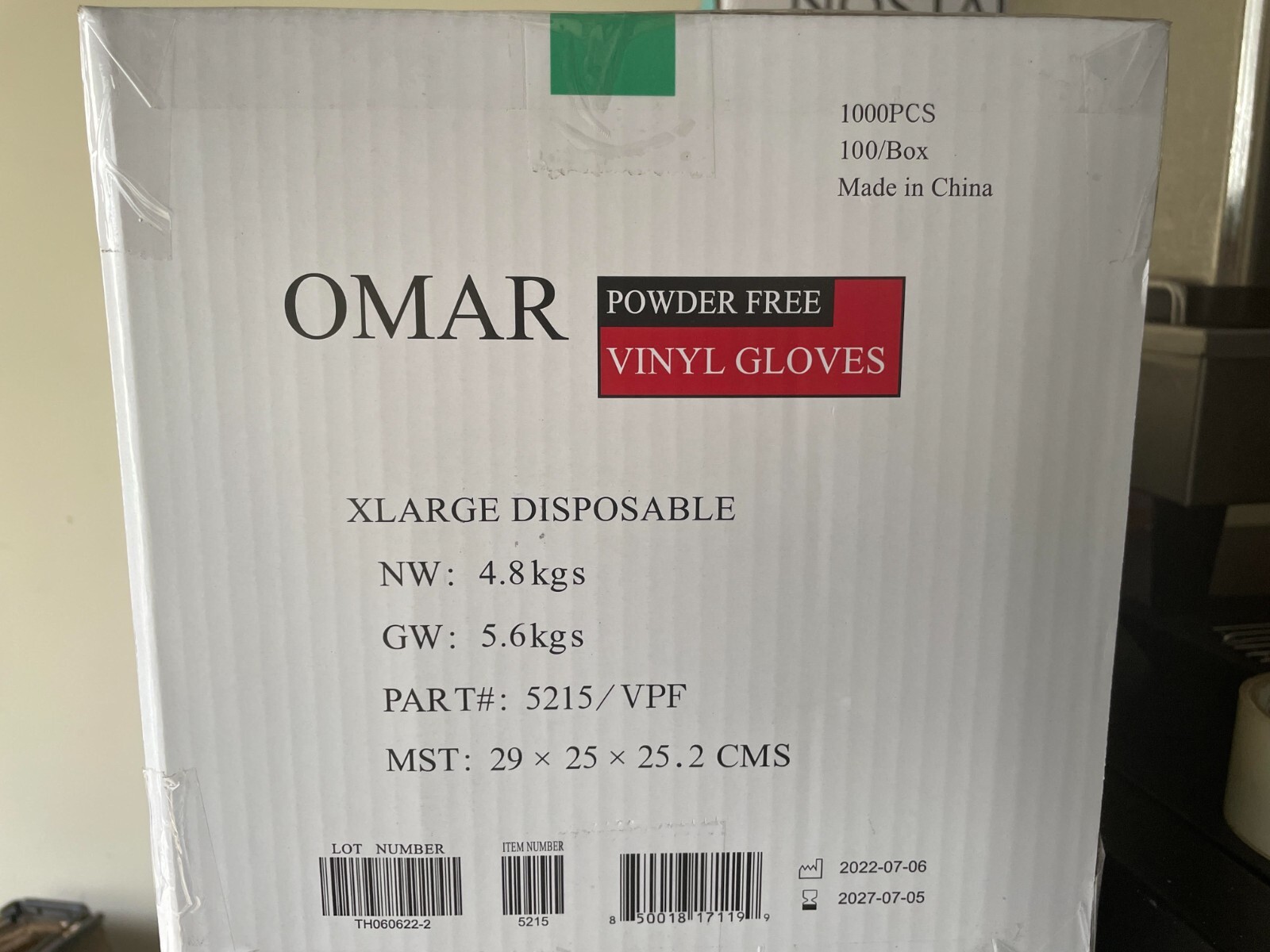 1 Case of 1000 Omar Powder Free Vinyl Gloves 10 Boxes-100 Each Box XLarge