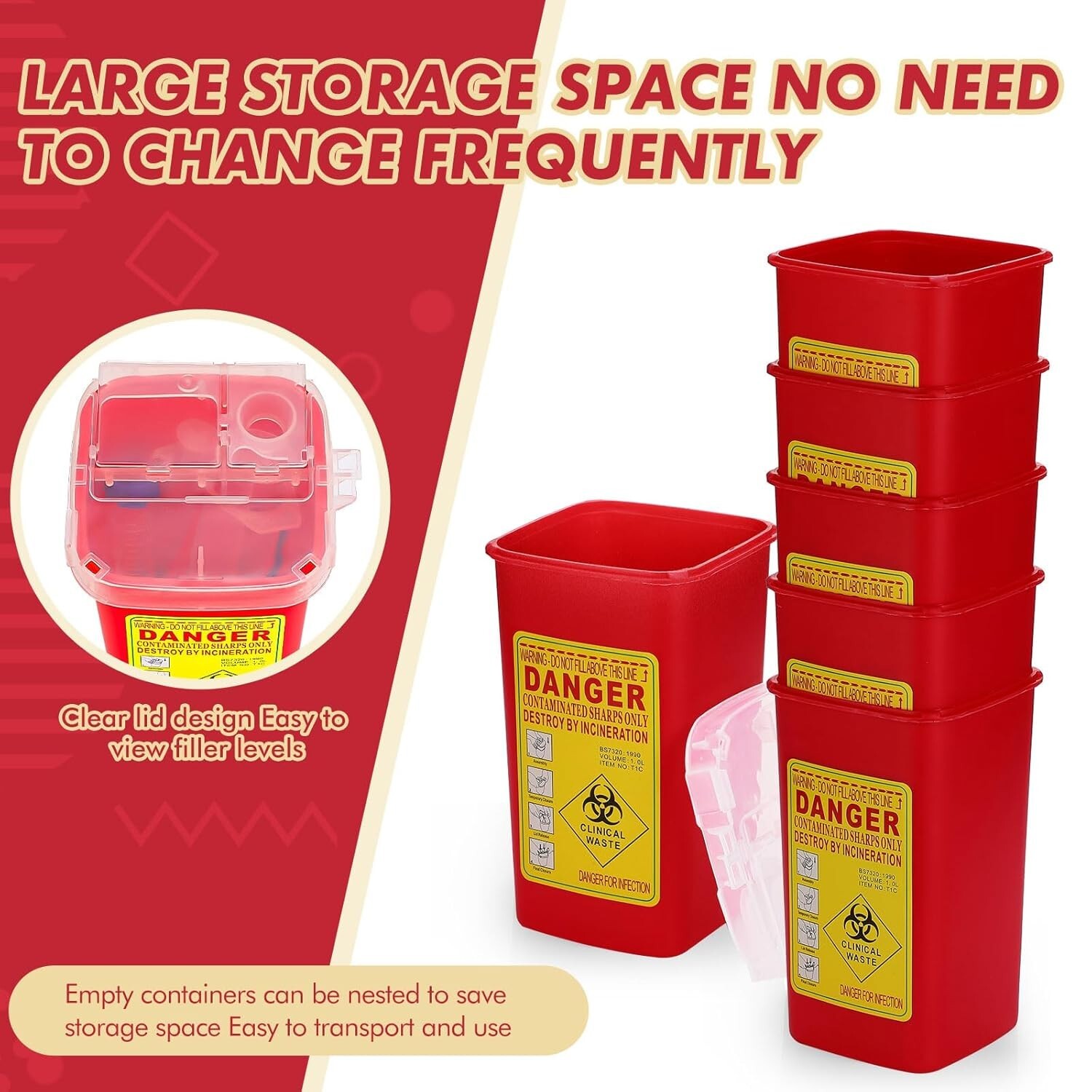 1 Quart Sharps Container Sharps Disposal Containers for Home Use Small Needle…